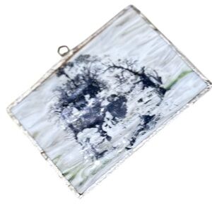 Vintage artisan made Black & White Glass Art for window sheer light silhouette